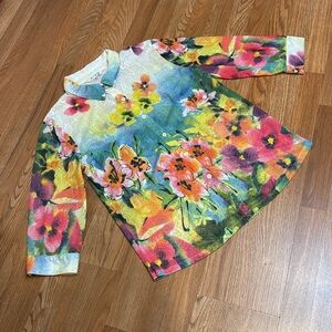 Erin London elegant multicolor pastel floral lace long sleeve blouse. Size XL.
